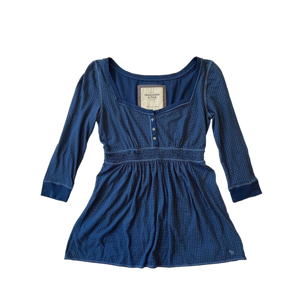 Abercrombie & Fitch Y2K Babydoll Top Henley 3/4 Sleeve Navy Size Large Vintage
